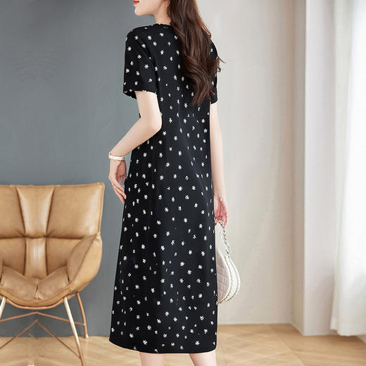 短袖直筒连衣裙2025新款今年流行爆款大码女装减龄印花裙子高级感 商品图4