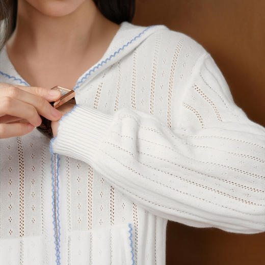 【严选】诗凡黎拉链连帽棉绞花开衫2026春宽松慵懒内搭坑条长袖上衣7H3431331 商品图3