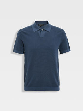 callisto蓝色长绒棉中空大珠地弹力T恤