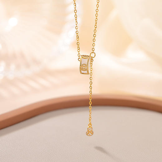 【招财福禄】S925纯银镀金白玉髓铜钱葫芦套链【CW-XL00584】 商品图1