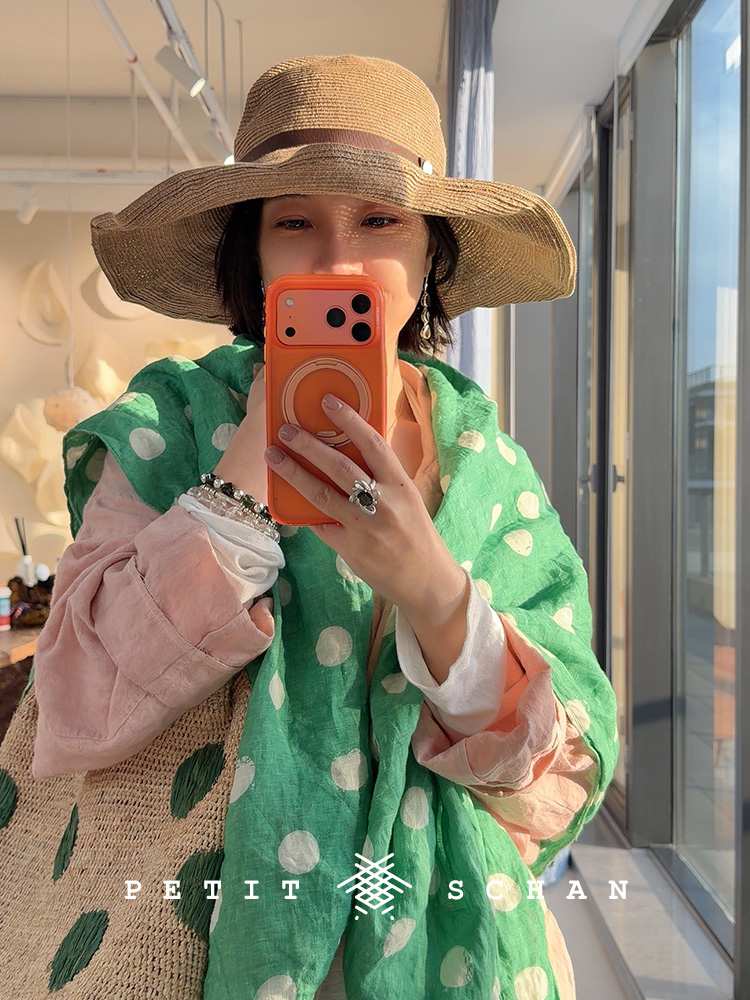 PETIT SCHAN小闪 ACC#055 Dopamine Station 多巴胺补给站 纯亚麻印花波点大方巾