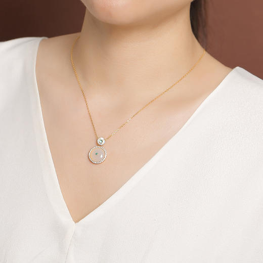 【扣平安】S925纯银镶玉髓平安扣镶钻套链【CW-23366】 商品图3