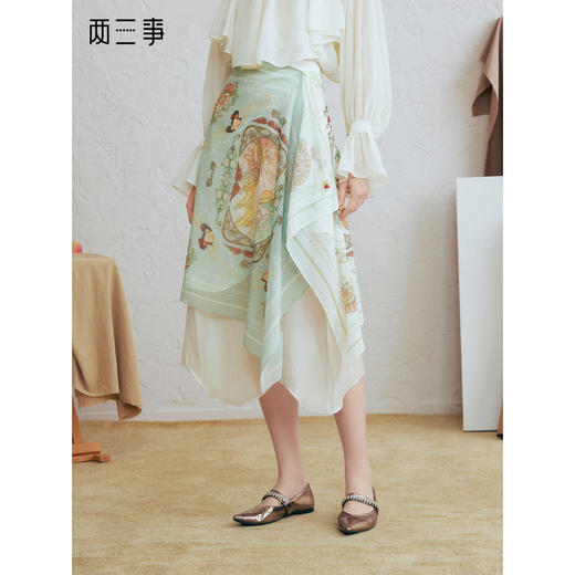 两三事 晚风清梦 2026春季新款法式优雅可拆印花屁帘雪纺半身裙 商品图0