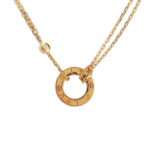 【95新】Cartier卡地亚LOVE系列B721950018K黄金镶2钻小圆饼LOVE项链链长约41cm女士050326NJS20 商品图0