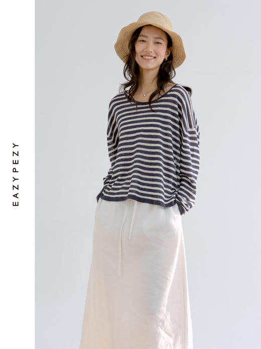 Sailor·亚麻条纹宽松长袖针织罩衫 商品图2