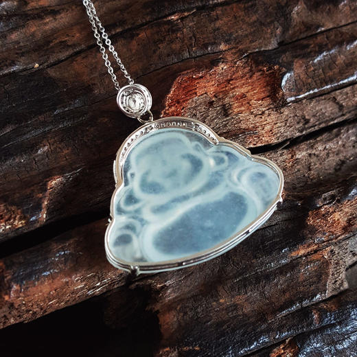 【天然正品】A货翡翠AU750精品白金镶钻镶天然冰种佛公翡翠（吉祥、平安）吊坠项链30.0*29.6*7.6MM（皆取最大值）060326NJS15 商品图7