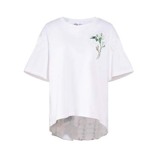 两三事梵高文艺山雾竹影2026春新款印花布拼接前短后长t恤女宽松 商品图4