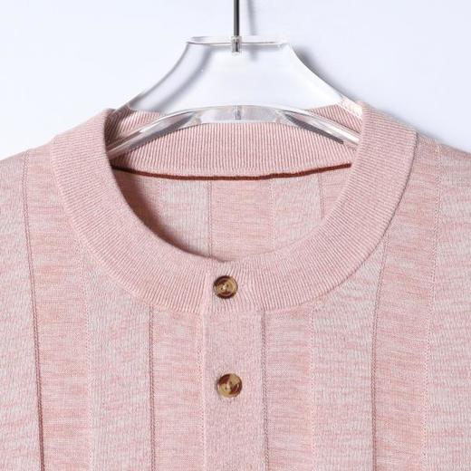 99012SDSA男装2026新款高贵轻奢韩系竖条纹亨利领针织短袖T恤百搭透气 商品图5