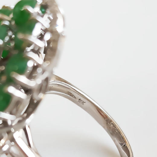 【天然正品】A货翡翠AU750白金镶钻群镶天然设计师花卉款细腻满绿冰种蛋面翡翠戒指16.5号（戒圈可改）280226HSD43 商品图6