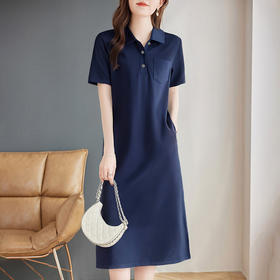 翻领短袖连衣裙女2026新款夏季大码女装宽松女士polo休闲直筒裙子