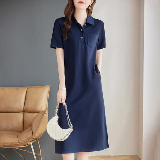 翻领短袖连衣裙女2026新款夏季大码女装宽松女士polo休闲直筒裙子 商品图0