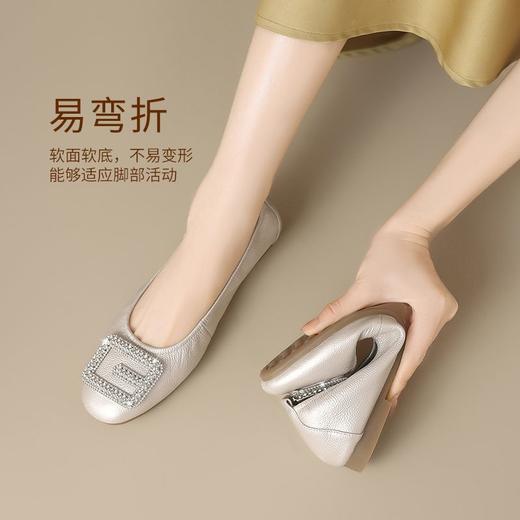 ZHR则则头层牛皮水钻平底软底单鞋女2025新款百搭女鞋一脚蹬 商品图5