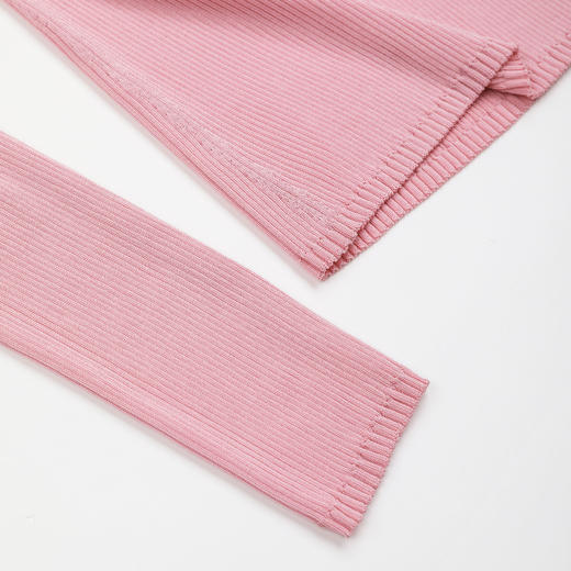 ROMI STUDIO100%桑蚕丝坑条v领粉色修身长袖针织上衣RWDSST1760 商品图4