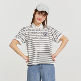 笛莎Deesha 2026年夏季新款青少年条纹刺绣经典翻领POLO T恤