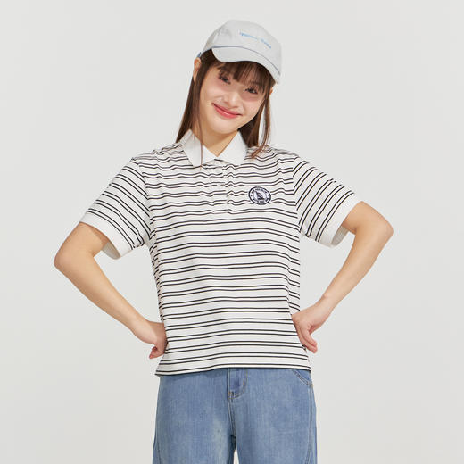 笛莎Deesha 2026年夏季新款青少年条纹刺绣经典翻领POLO T恤 商品图0