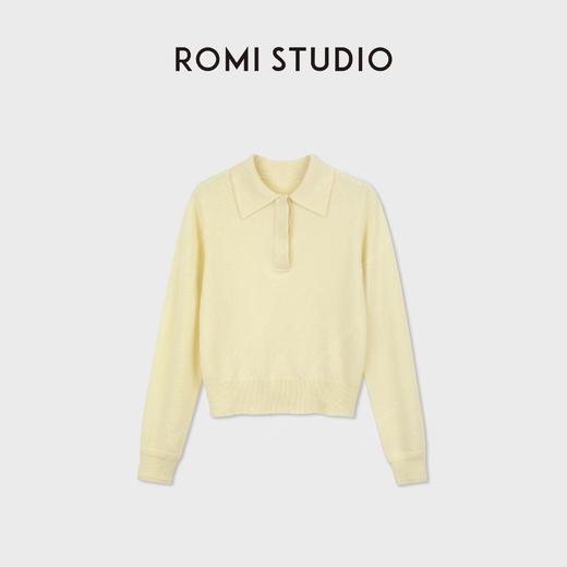 ROMI STUDIO100%澳洲羊毛高弹polo领半开扣粉色毛衫/POLO领上衣RWDSST2831 商品图3