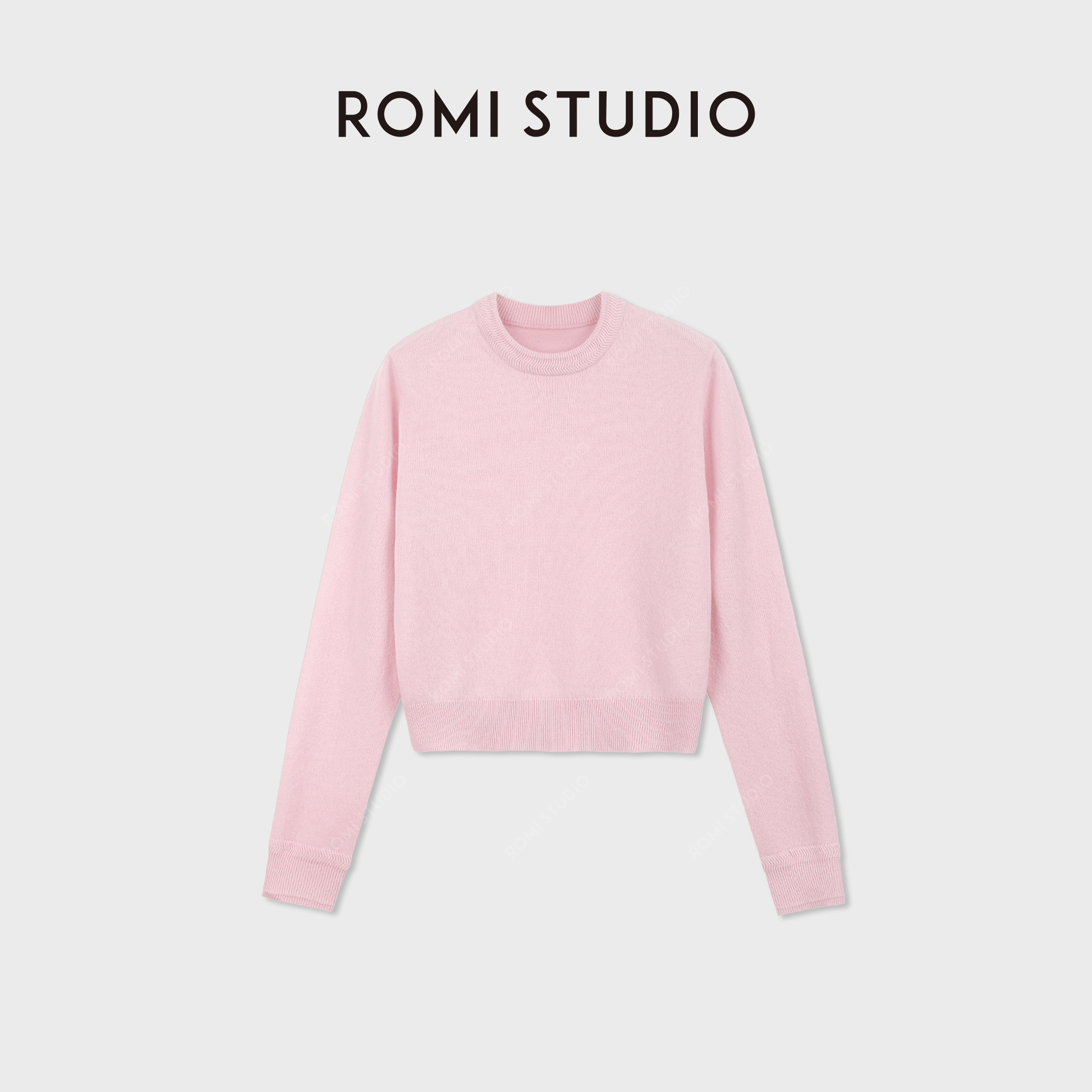 ROMI STUDIO100%澳洲羊毛高弹polo领半开扣粉色毛衫/POLO领上衣RWDSST2831
