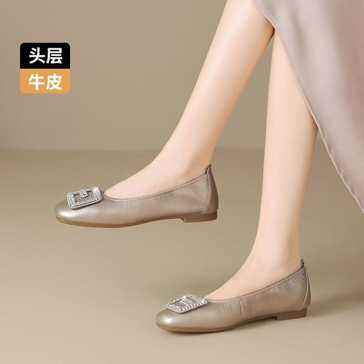 ZHR则则头层牛皮水钻平底软底单鞋女2025新款百搭女鞋一脚蹬 商品图3