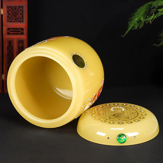 黄琉璃骨灰坛地藏王万字骨灰桶骨灰坛22.5*23cm 商品图1