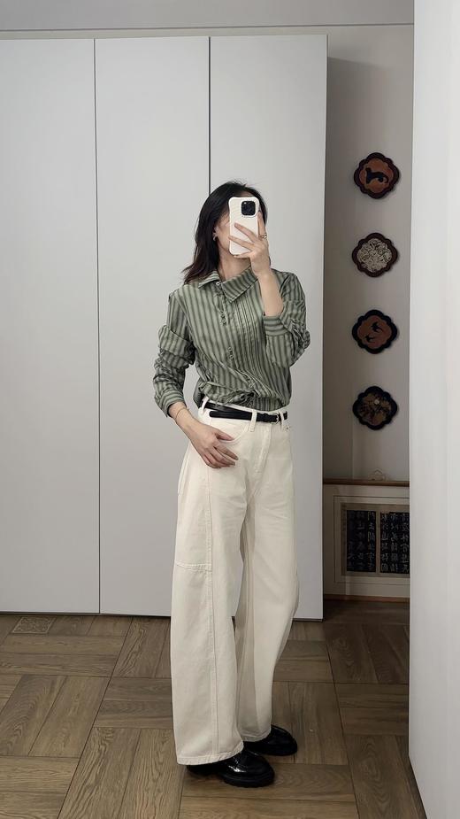 法式高智不规则翻领条纹显瘦衬衫 商品图10