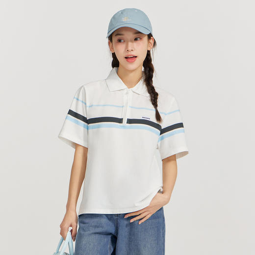 笛莎Deesha 2026年夏季新款青少年polo领学院风条纹T恤 商品图0