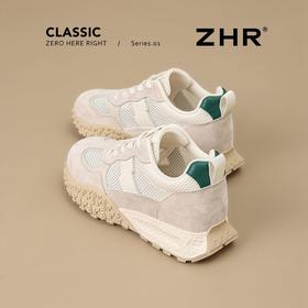 ZHR则则【头层猪皮】厚底内增高德训鞋女真皮透气网面运动休闲鞋