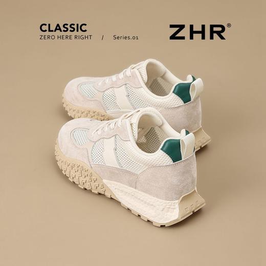 ZHR则则【头层猪皮】厚底内增高德训鞋女真皮透气网面运动休闲鞋 商品图0