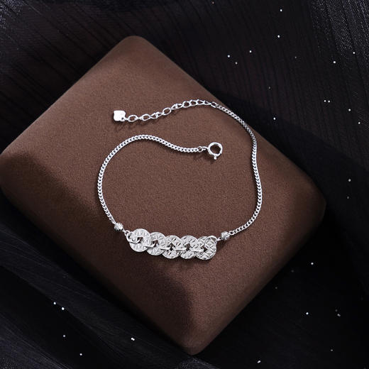 子佩集【五路财源】S925银手链【SL0704188】五连环招财钱币2509 商品图1