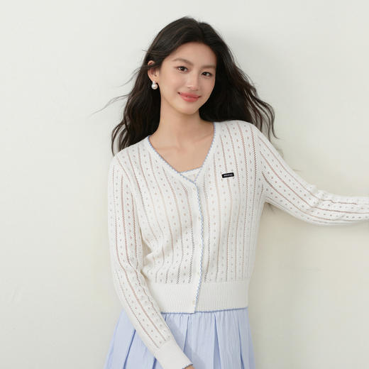 【严选】诗凡黎撞色花边镂空针织开衫吊带两件套千金风优雅26春新款7H3431341 商品图0