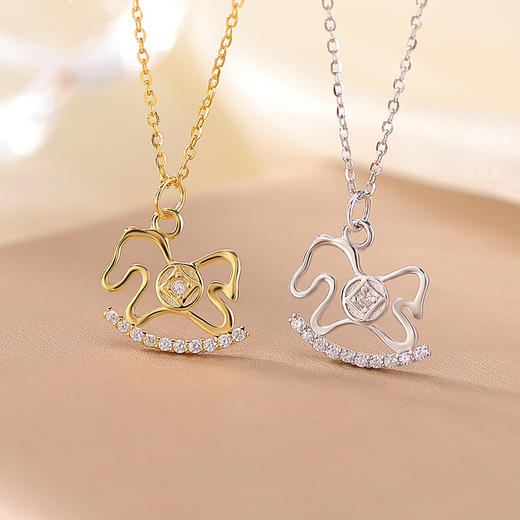 【马上顺遂】S925纯银镀金木马年本命年生肖马套链【CW-XL00479】 商品图1