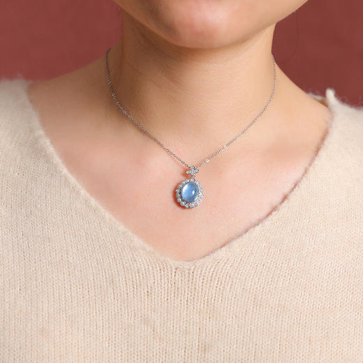 【深海安然】S925纯银海蓝宝珍珠几何蛋面吊坠【CW-DZ07152】 商品图3