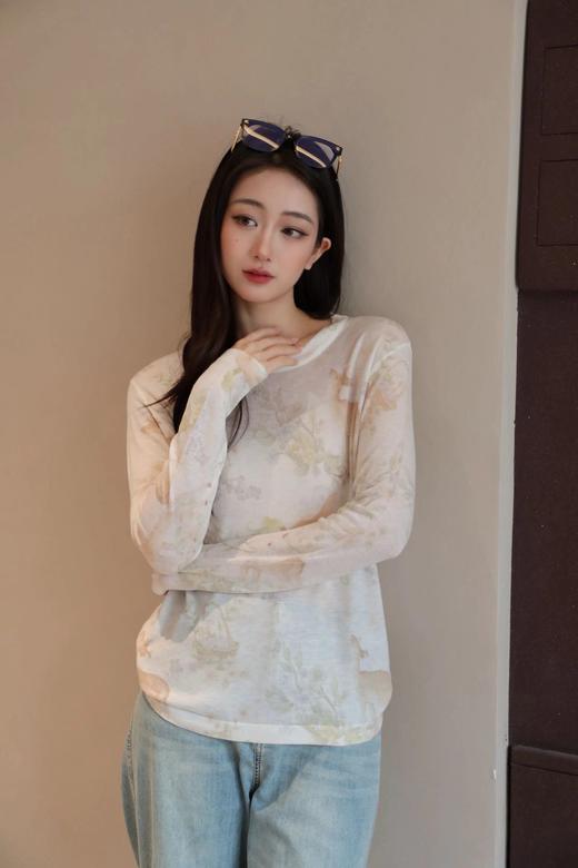 【春夏手绘印花风天丝羊毛打底衫】把油画穿在身上的感觉~天丝水溶羊毛料亲肤细腻WD 商品图1