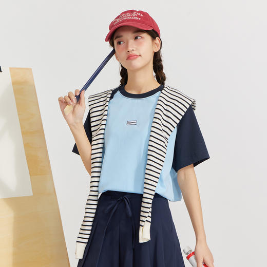 笛莎Deesha 2026年夏季新款青少年撞色插肩袖索罗娜原纱防晒吸湿速干T恤 商品图3