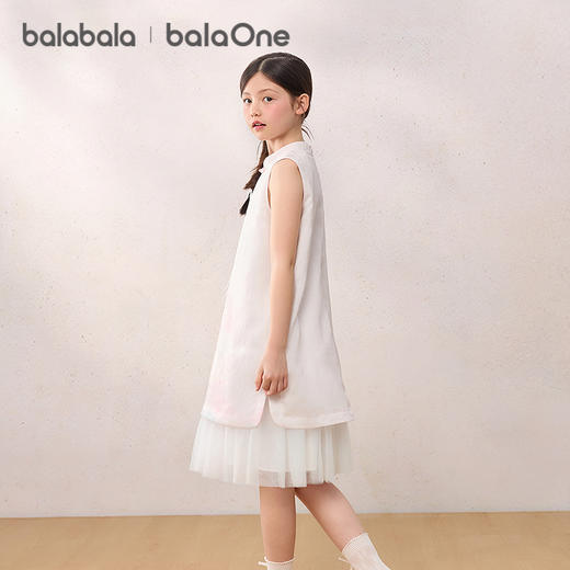 巴拉巴拉童装女童裙子儿童连衣裙2026夏新款新中式旗袍裙拼接网纱 商品图2