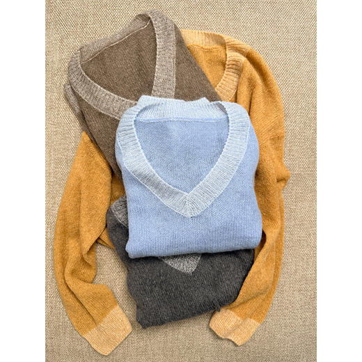 长期主义 V领撞色长袖毛衫 羊毛天丝羊驼毛 若隐若现的轻盈软糯仙系 商品图5