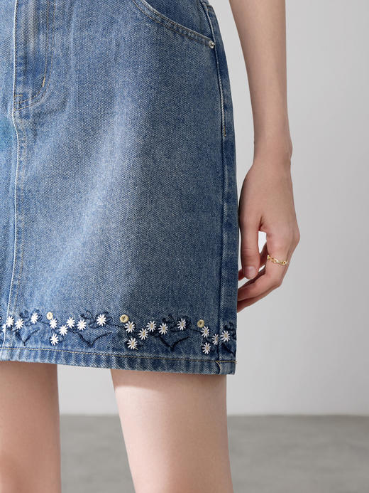 【百图lulu定制】【雏菊牛仔半裙】 设计感小花刺绣牛仔裙女短裙 商品图4