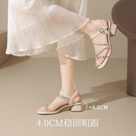ZHR则则仙女水钻粗跟夏季凉鞋女2025年新款爆款高级鞋超软宽脚鞋 商品图6