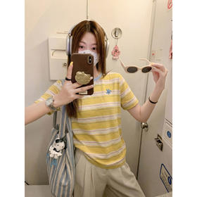 <曾小咸推荐>韩系撞色条纹t恤女短袖上衣【预售款，预计3-15天！！】