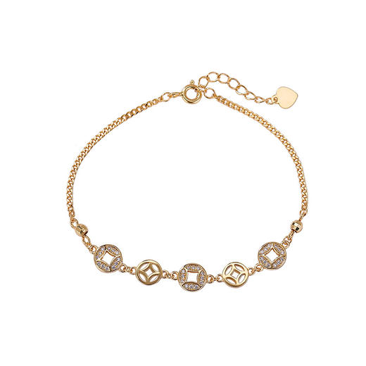 【福运常在】S925纯银镀金铜钱钱币招财手链【CW-SL12014】 商品图4