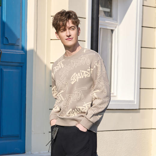 半身缘男装 春季休闲舒适宽松廓形涂鸦印花卫衣261212P04510209 商品图3