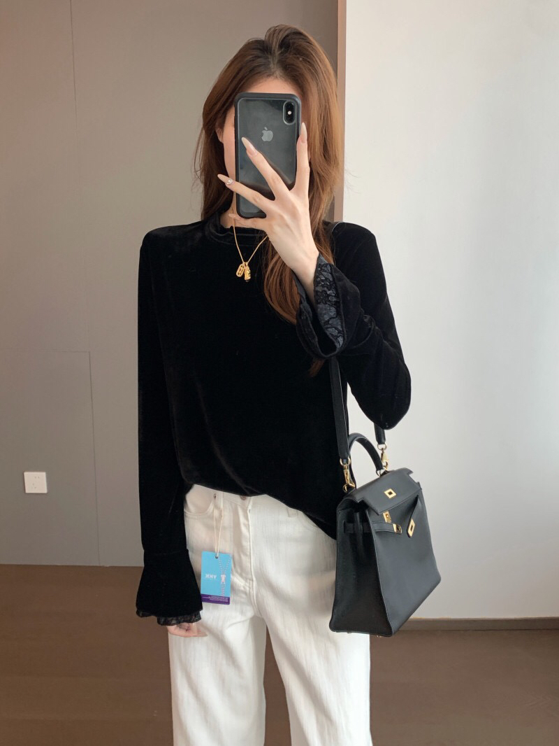 YAW1300喇叭袖丝绒衫