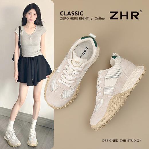 ZHR则则【头层猪皮】厚底内增高德训鞋女真皮透气网面运动休闲鞋 商品图6
