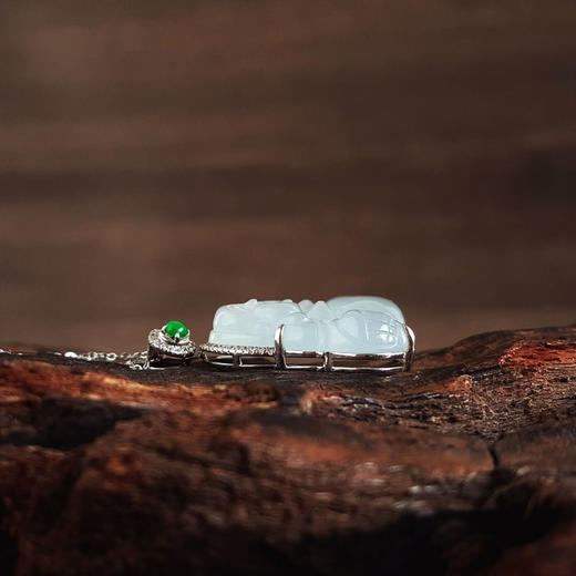 【天然正品】A货翡翠AU750精品白金镶钻镶天然冰种佛公翡翠（吉祥、平安）吊坠项链30.0*29.6*7.6MM（皆取最大值）060326NJS15 商品图8