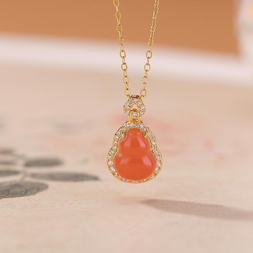 【福禄如意】S925纯银镀金水红玛瑙福禄葫芦如意吊坠【CW-DZ07235】 商品图1