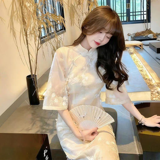 西遇国风改良新中式旗袍裙女2026年春季新款印花盘扣半袖连衣裙SS060210 商品图0