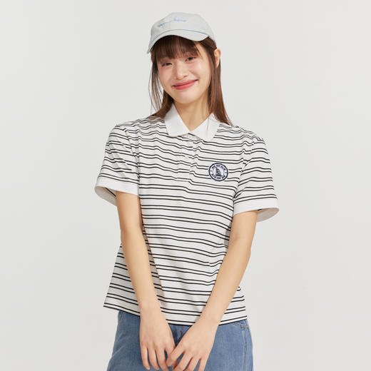 笛莎Deesha 2026年夏季新款青少年条纹刺绣经典翻领POLO T恤 商品图3