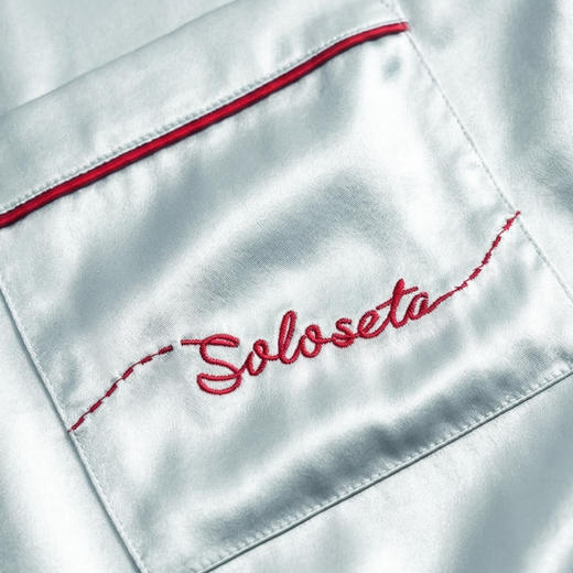 Solo seta22姆米玻尿酸真丝睡衣套装桑蚕丝短袖短裤刺绣家居服 商品图4