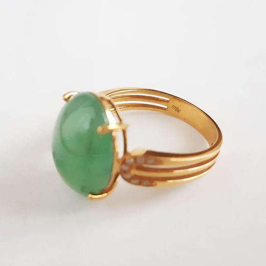 【天然正品】A货翡翠AU750黄金镶钻镶天然细腻满绿糯冰种蛋面翡翠戒指21号131125AH13 商品图2