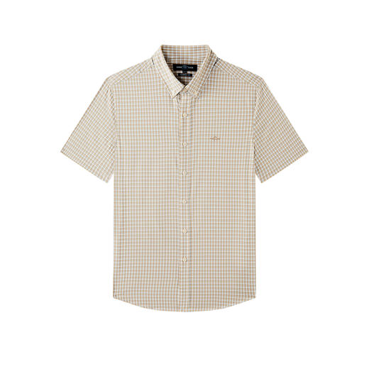 德鲨草绿色短袖格子衬衫男青年2026夏新款打底舒适上衣男弹力衬衣 商品图3