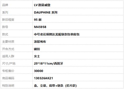 【95新】LV路易威登DAUPHINE系列M45958中号老花铜牌达芙妮链条包单肩包女士130326AK21 商品图10